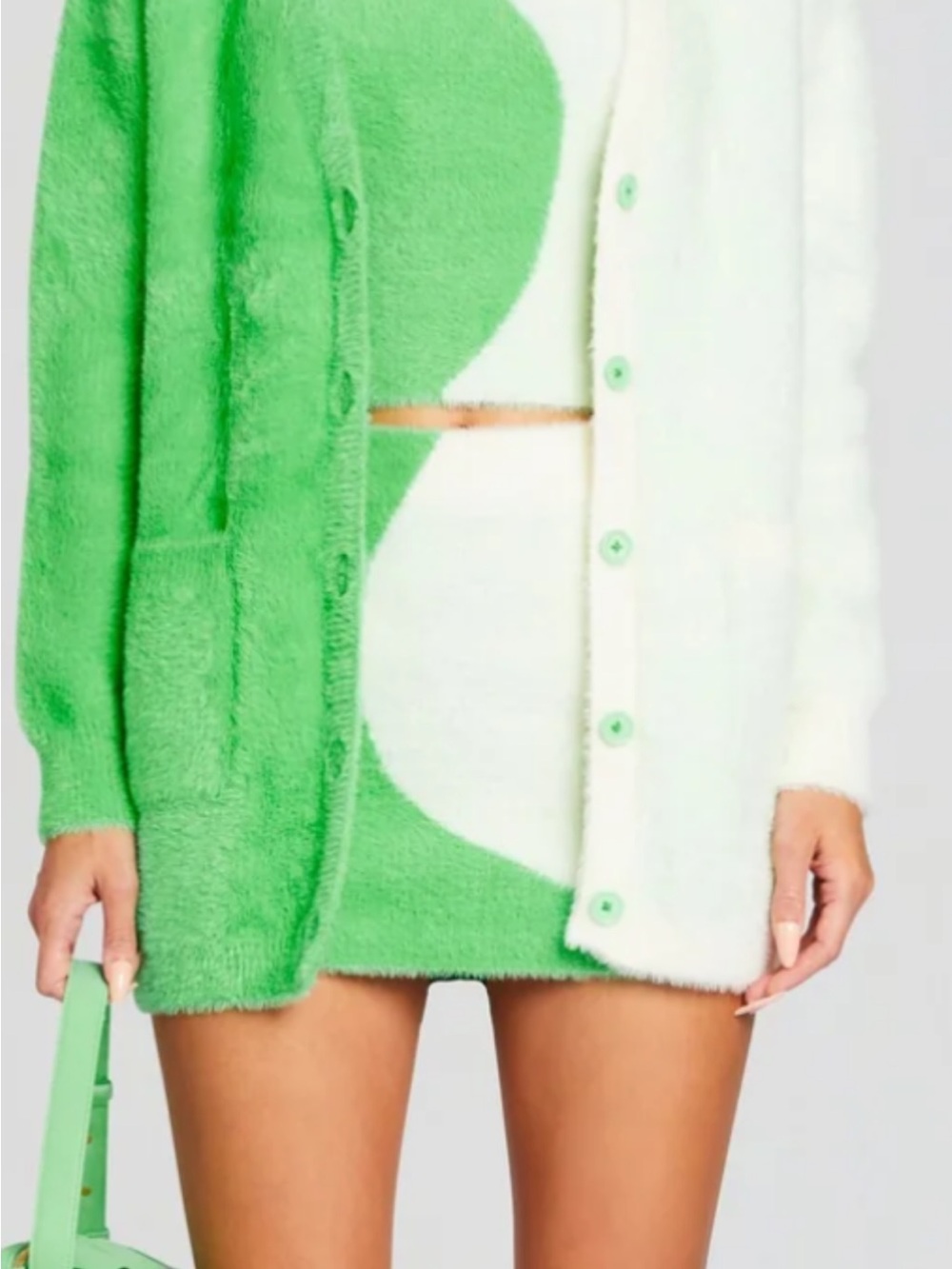 Green and White Mini Dress Set - Plush Colorblock Knit